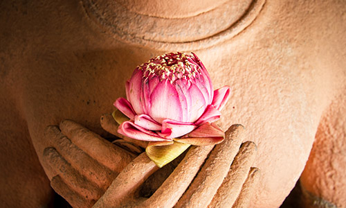 Buddha Lotos Hände Sandstein